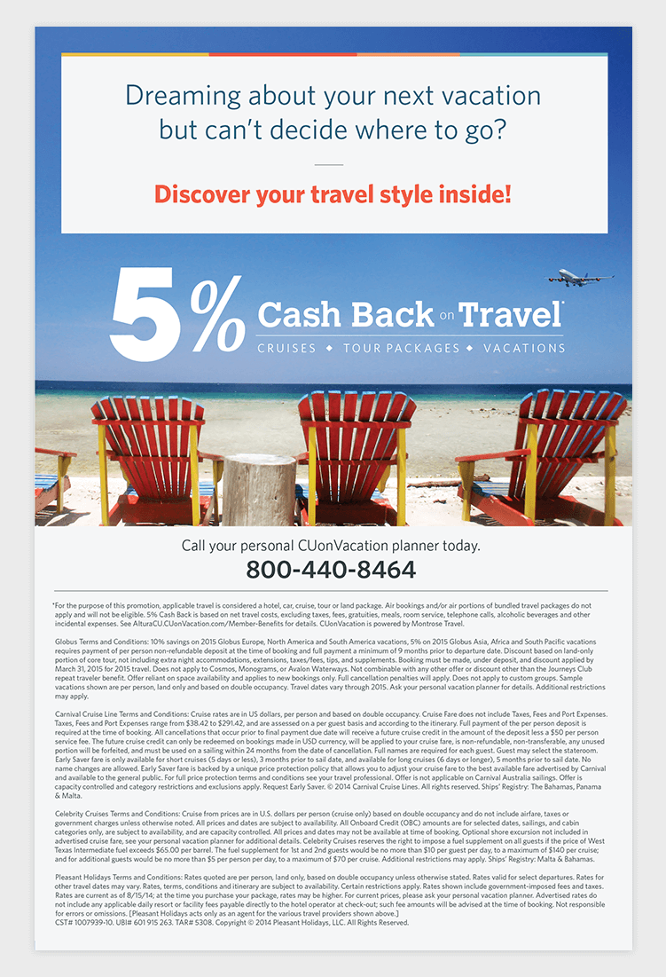 Terms and Conditions Panel for Discover Your Travel Style Direct Mailer