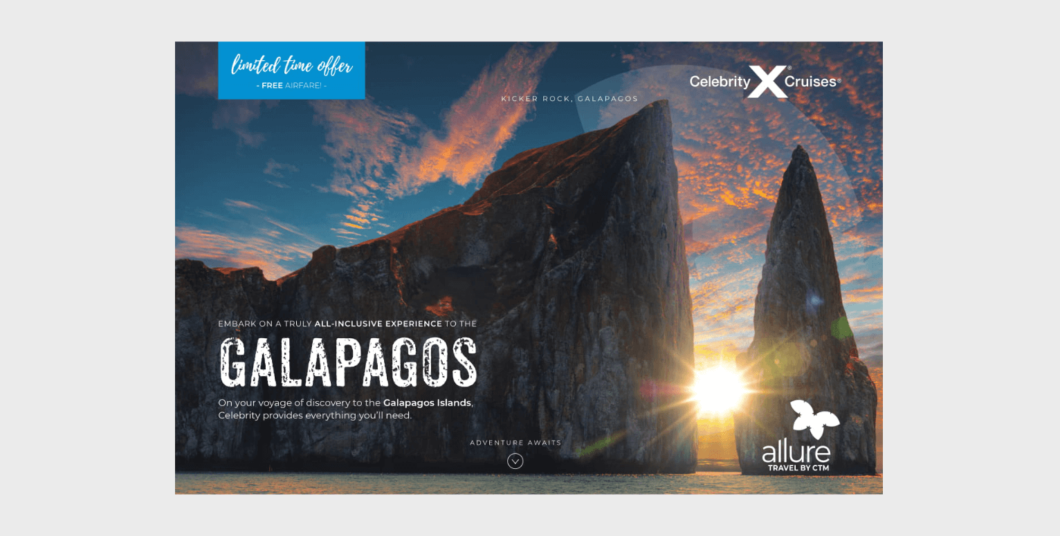 Galapagos Travel Deal cover for a Direct Mailer