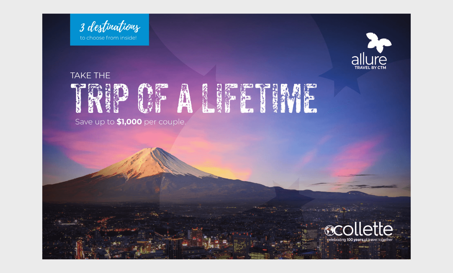 Cover of Trip of a Lifetime direct mailer campaign