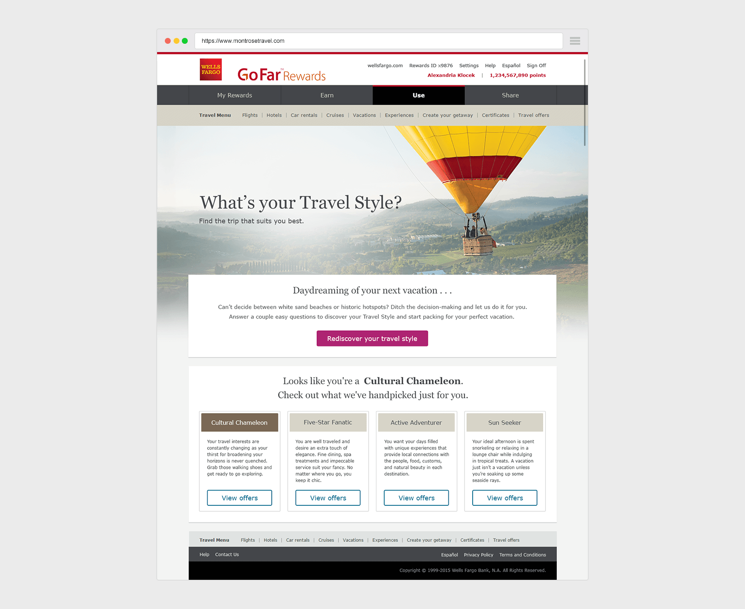 Example of interaction for What's your Travel Style Wells Fargo campaign