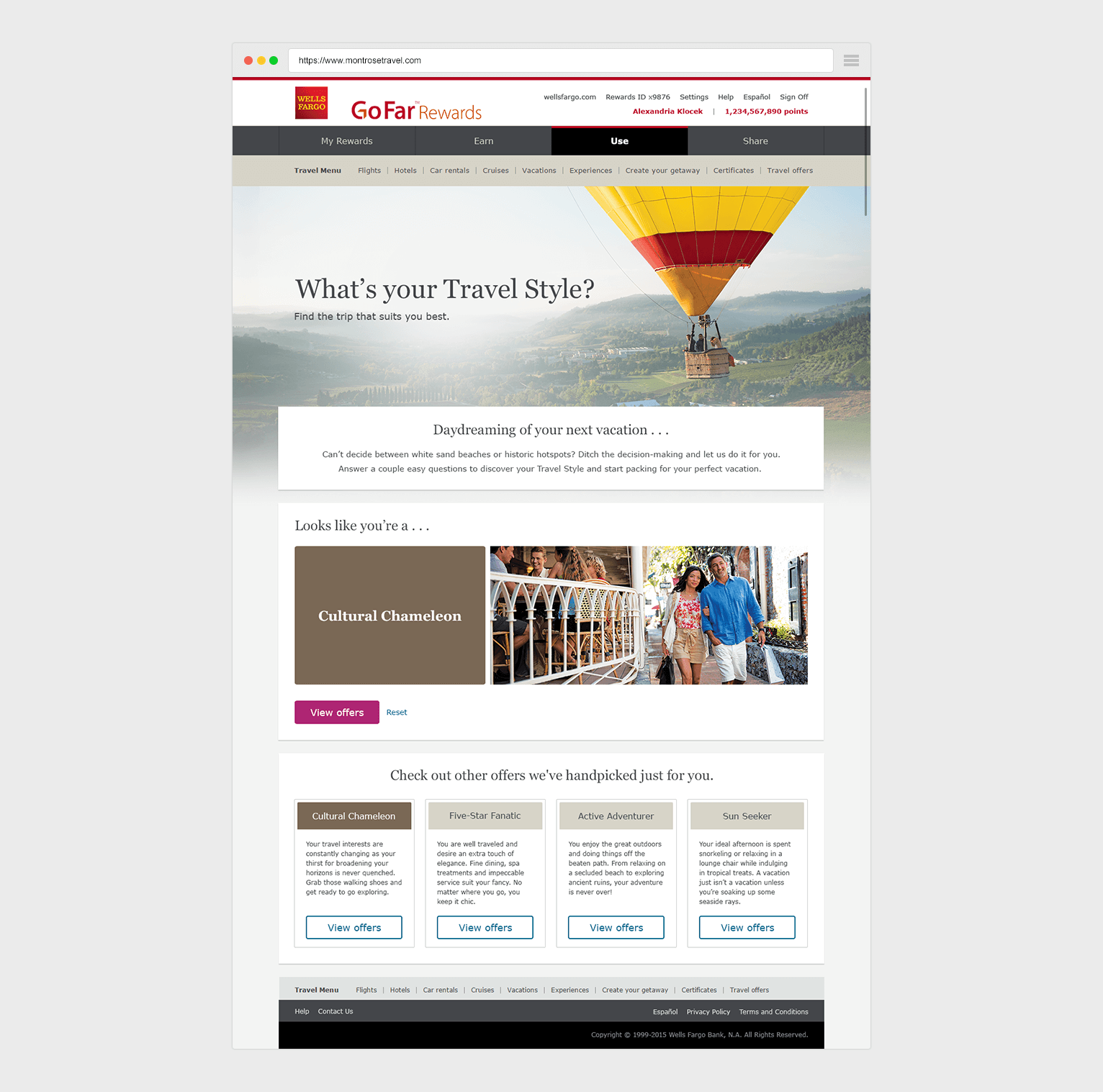 Example of interaction for What's your Travel Style Wells Fargo campaign