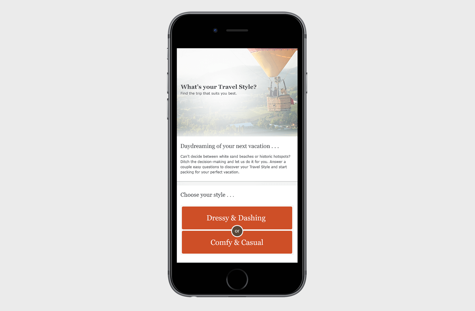 Mobile view of Wells Fargo What's your Travel Style campaign